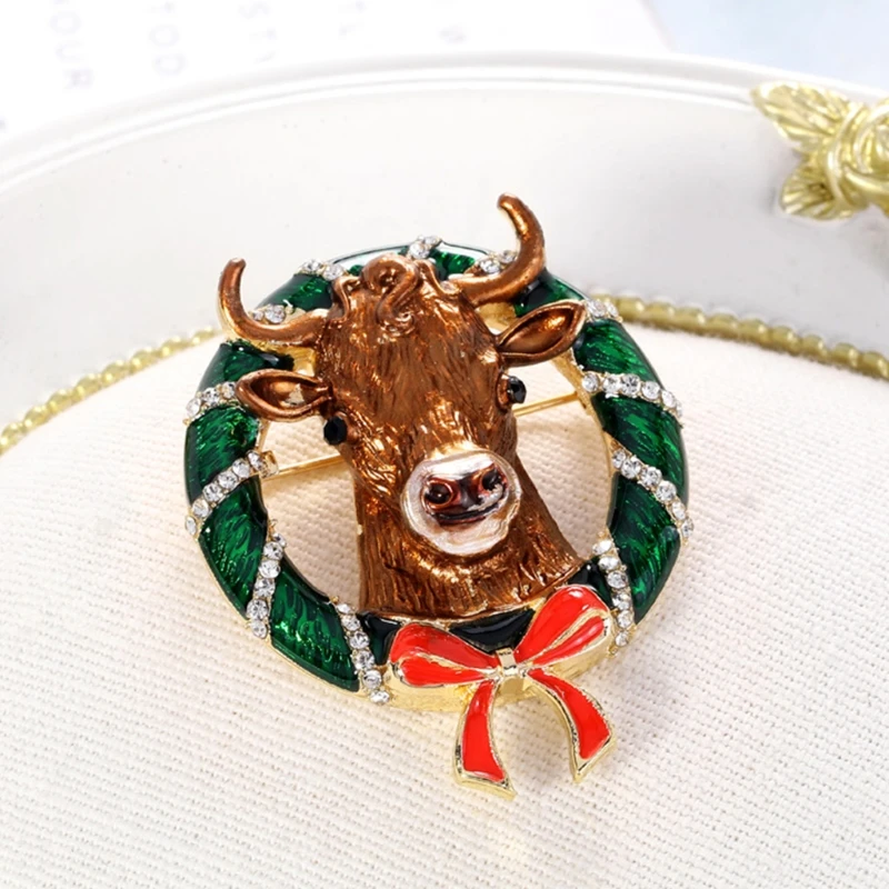 Стразы Брошь булавка Рождественский олень Голова Оленя ретро одежда