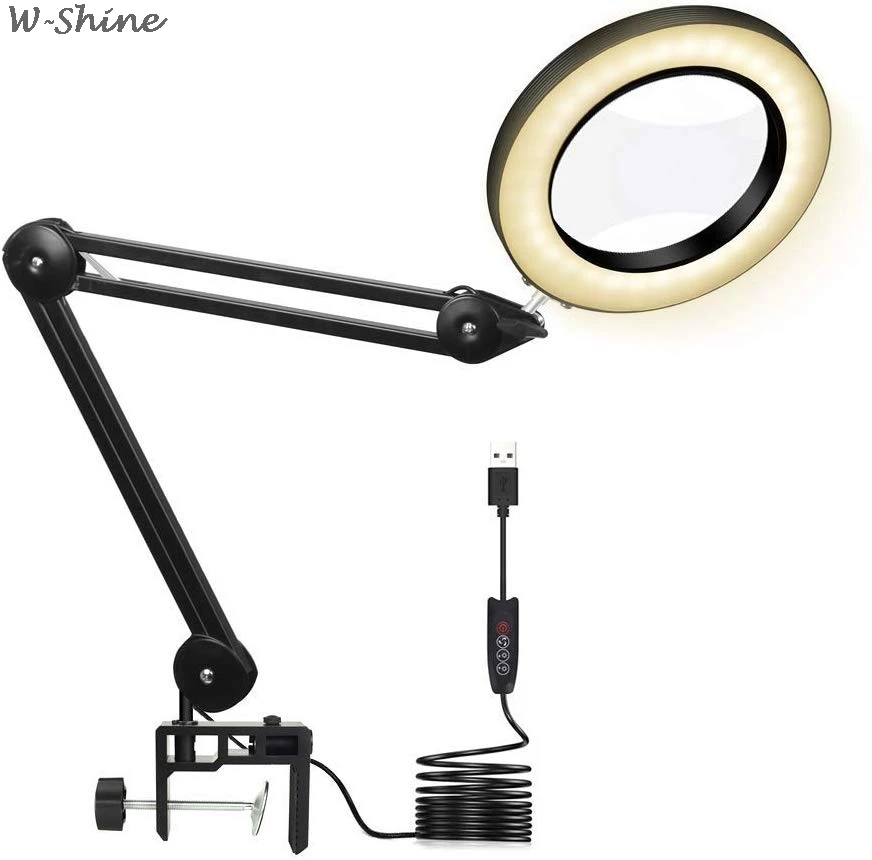 

LED Desk Magnifier Lamp Light 5X Magnifying Glasses 3 Colors Dimmable Loupe For Reading/beauty Salon/tattoo/Soldering