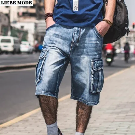 Для мужчин s джинсовые байкерские джинсы шорты свободный крой Короткие штаны с