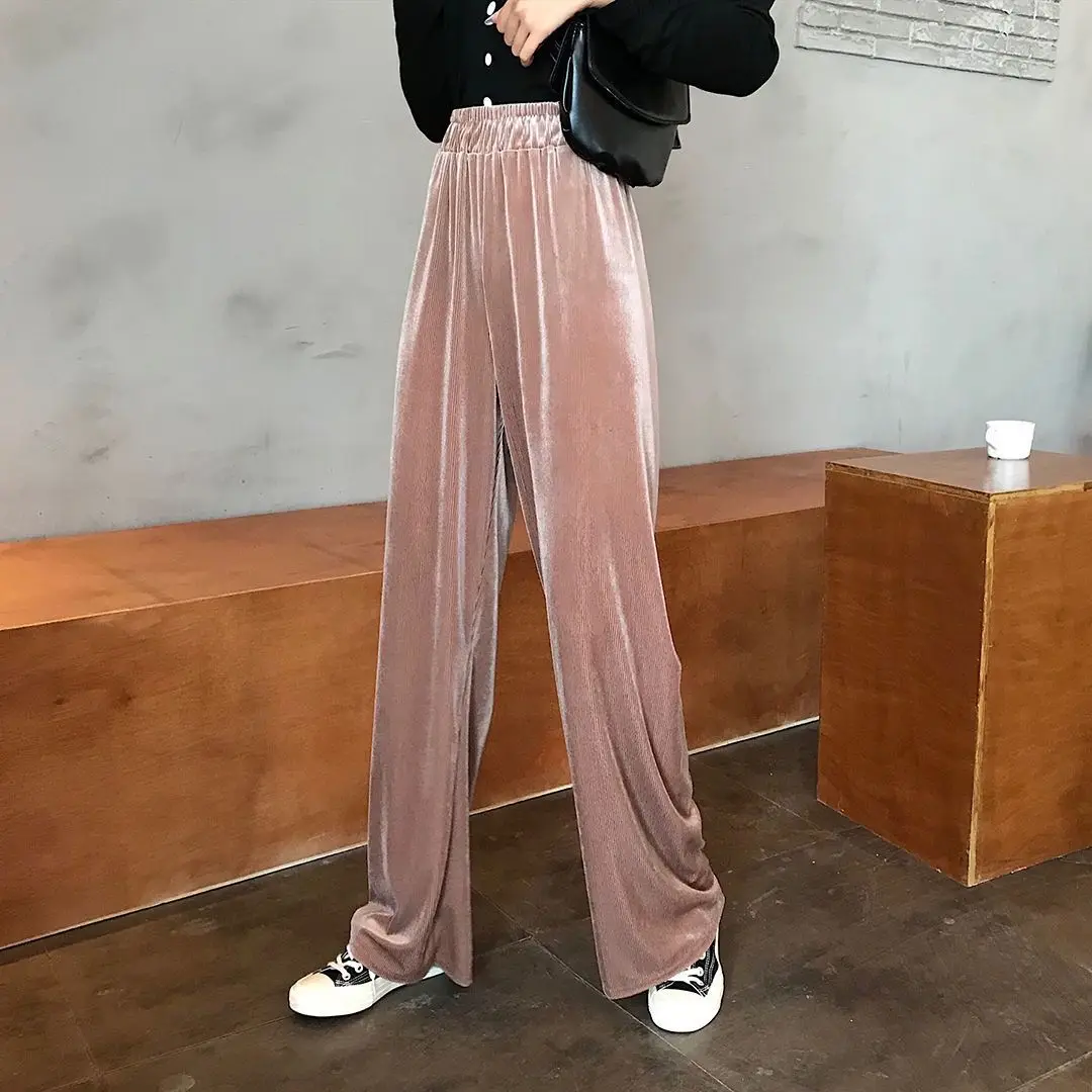

Large size women's wear 200kg autumn and winter Korean loose high waist leisure wide leg pants for female students velvet floor