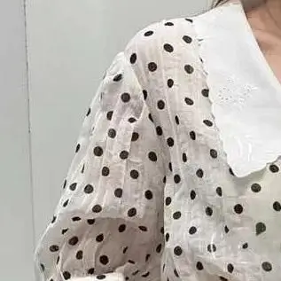 

Women Shirt 2021 Spring/Summer New Temperament Lady Lapel Dot Print Short Sleeve Shirt Top