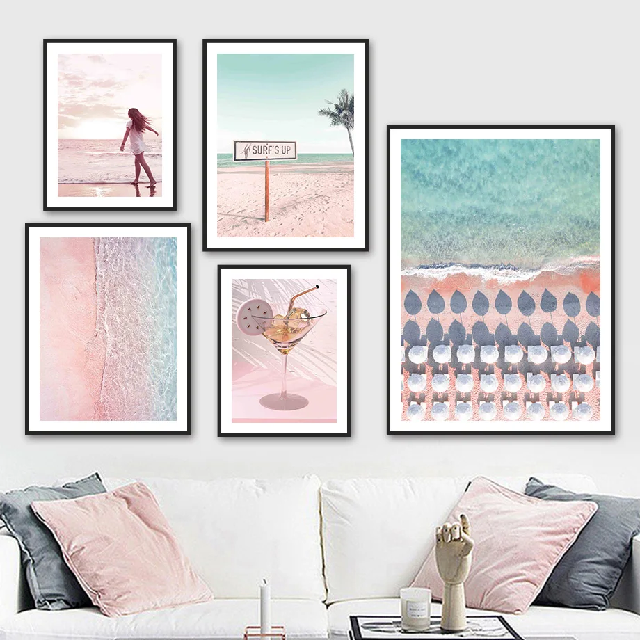 Песчаный пляж женщины ладони Surf напитки художественная стена с цитатой холст