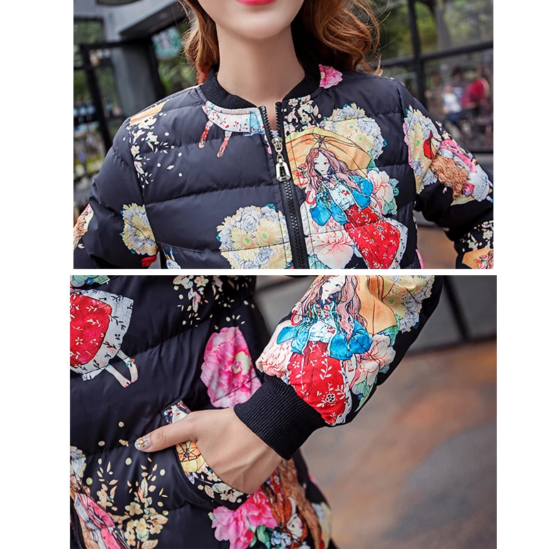 2019 короткие тонкие женские зимние пальто теплая модная куртка с цветочным