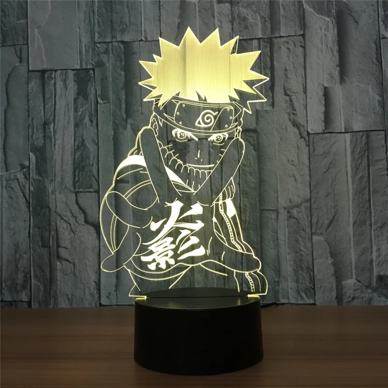 Naruto 7 Color 3D светодиодный ночной Светильник Наруто Саске Итачи фигурка 7 цветов Сенсорная Оптическая иллюзия настольная лампа украшение дома модель - Испускаемый цвет: Naruto 7 Color