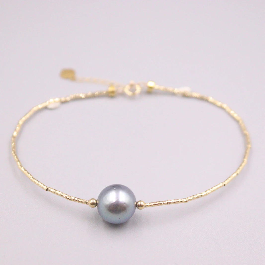 

Au750 Real 18K Yellow Gold Bracelet For Women Female Natural Tahitian Pearl 10mm Ball Gold Beads Bracelet 17cmL Extend Chain