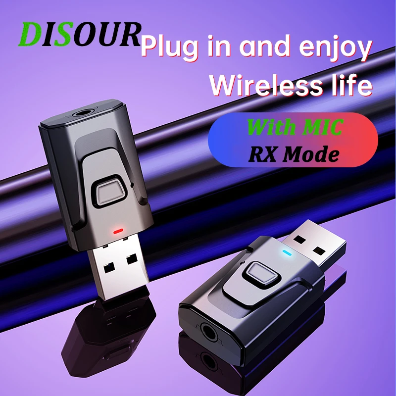 USB адаптер DISOUR Bluetooth 5 0 3 мм AUX Стерео с микрофоном беспроводной аудиоприемник