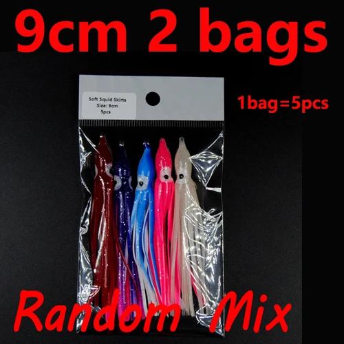 2bags 9cm random mix 2 сумки 5 см 9 см мягкий Кальмар юбки светящиеся пластиковые осьминог приманка для соленой воды искусственная приманка для рыбалки разноцветные Lumo розовый синий оранжевый - Цвет: 2bags 9cm random mix