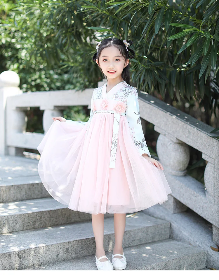 Hanfu/платье принцессы для девочек; коллекция года; сезон осень-зима; Новинка; китайский стиль; Ретро; детская одежда для детей 2, 8, 10 лет; праздничное платье принцессы для маленьких девочек