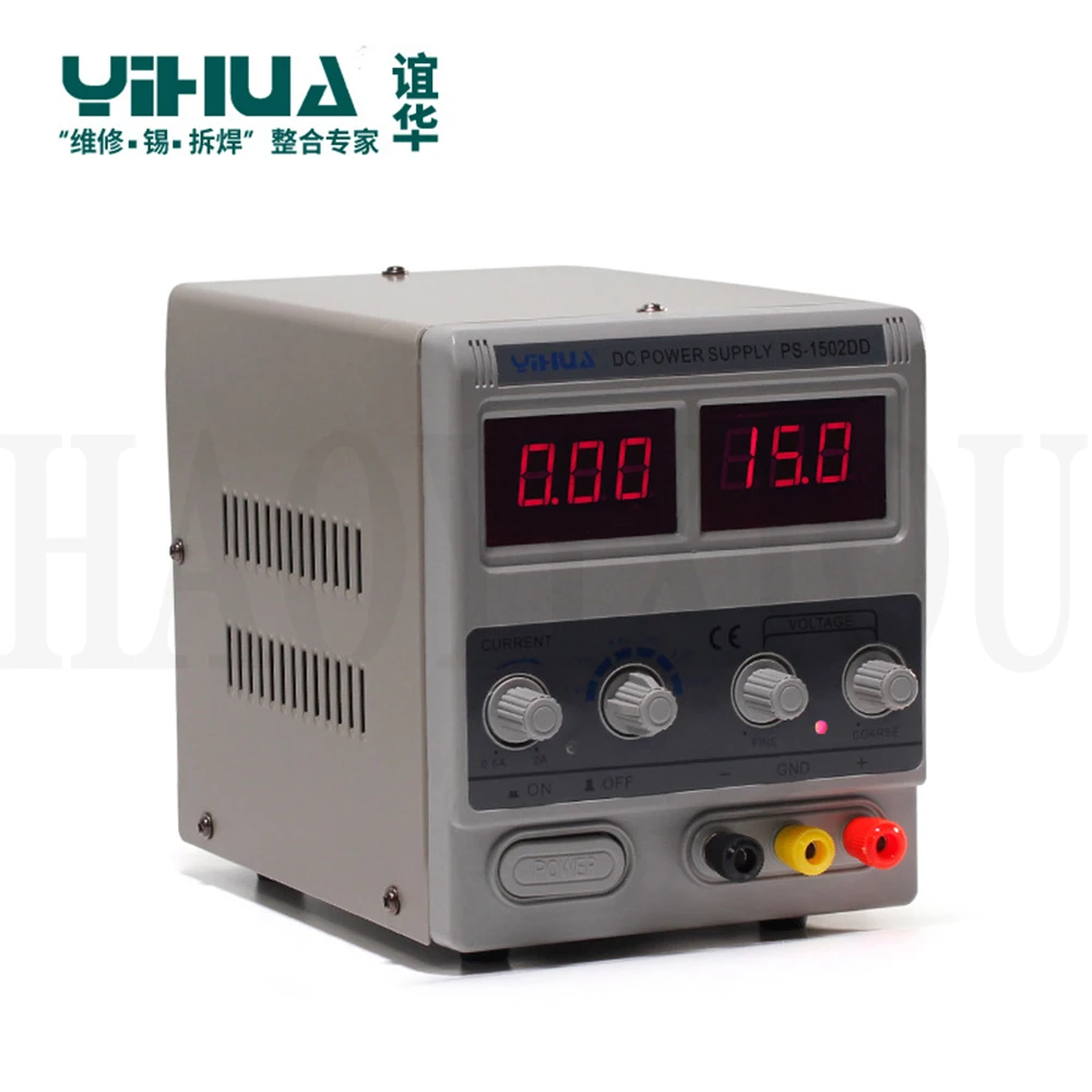 YIHUA 1502DD Регулируемый DC Питание 15V 2A Питание 3 знака после запятой высокое качество Мощность поставки 110 В 220 ЕС и США Разъем