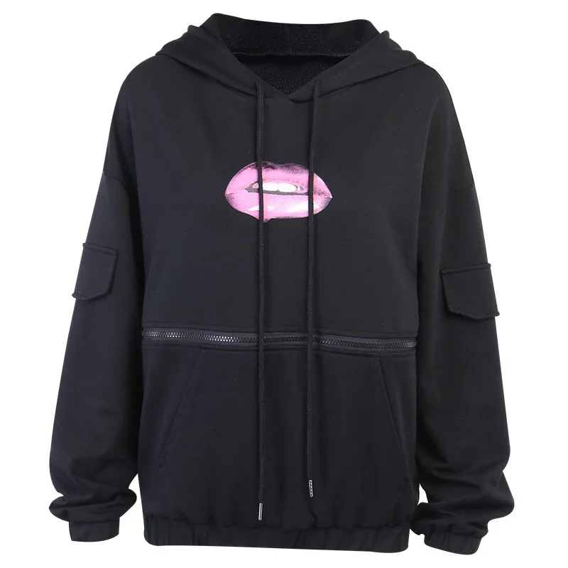

Fashion Womens Lips Graphic Hoodies Casual Autumn Sweatshirt Long Sleeve Relaxed Fit Hooded Tops Pullovers Zipper Streetwear