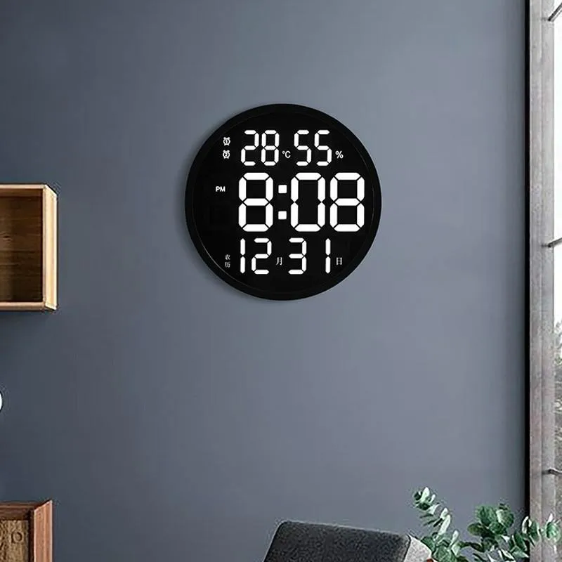 

Digital Electronic LED Wall Clock Luminous Large Clock Digital Temperature And Humidity Electronic Clock Modern Design 12 Inches