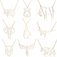 stainless steel origami animal necklace for women girls cute elephant head necklace pendant hollow bird owl necklace jewelry