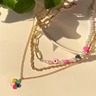 Ожерелье-чокер женское многослойное с жемчужными бусинами и цветами Инь-Янь