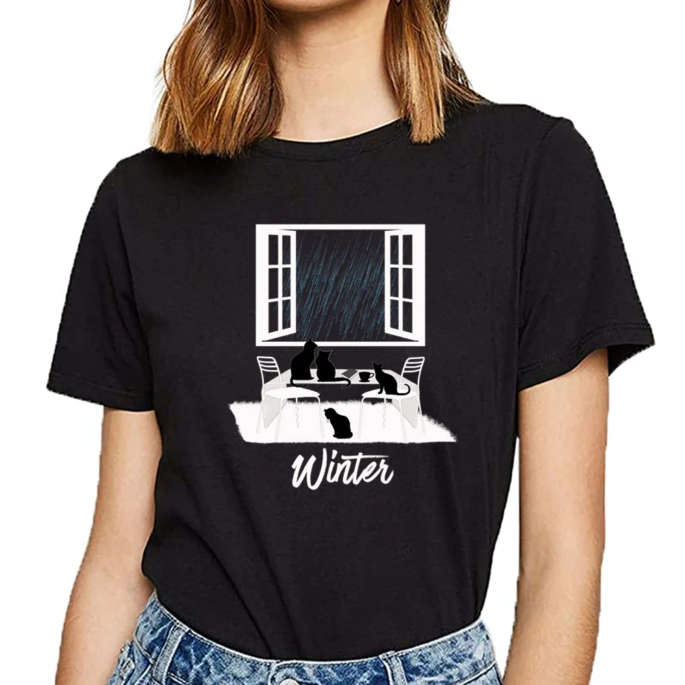 

Женская зимняя Футболка с принтом «i love cat and coffee»