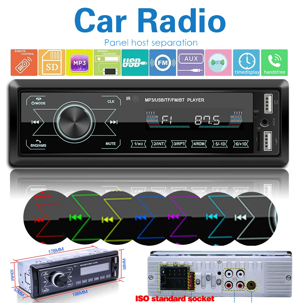 Car Multimedia Player M10 1DIN Car Bluetooth MP3 Player In Dash AUX-in Radio Receiver Head Unit LCD Display With Remote Control