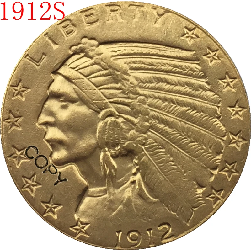 

24-K позолоченный 1912-с $5 золото индийская половина монета с изображением орла копия
