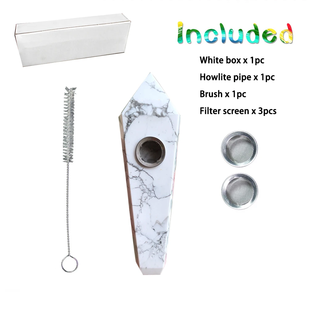 Курительная трубка Howlite из натурального кварца с кристаллами + ситечко кварцевый