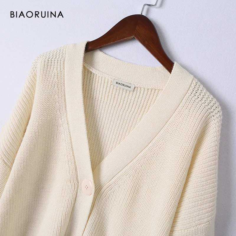 BIAORUINA женский однотонный однобортный короткий вязаный кардиган с рукавом