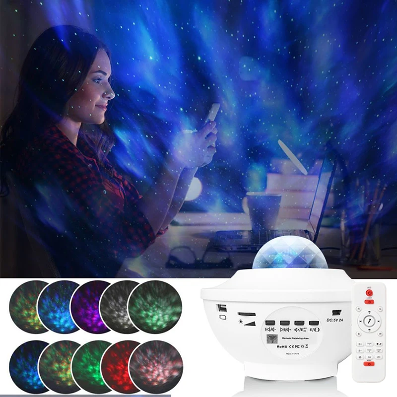 

New USB LED Star Night Light Music Starry Water Wave LED Projector Light Bluetooth-compatible Sound-Activated Projector Light