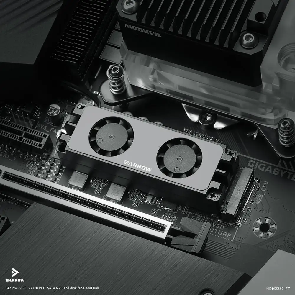 

Кулер для твердотельных жестких дисков Barrow M.2, радиатор с двумя турбовентиляторами, совместим с PCIE SATA 22110 2280 HDM2280-FT