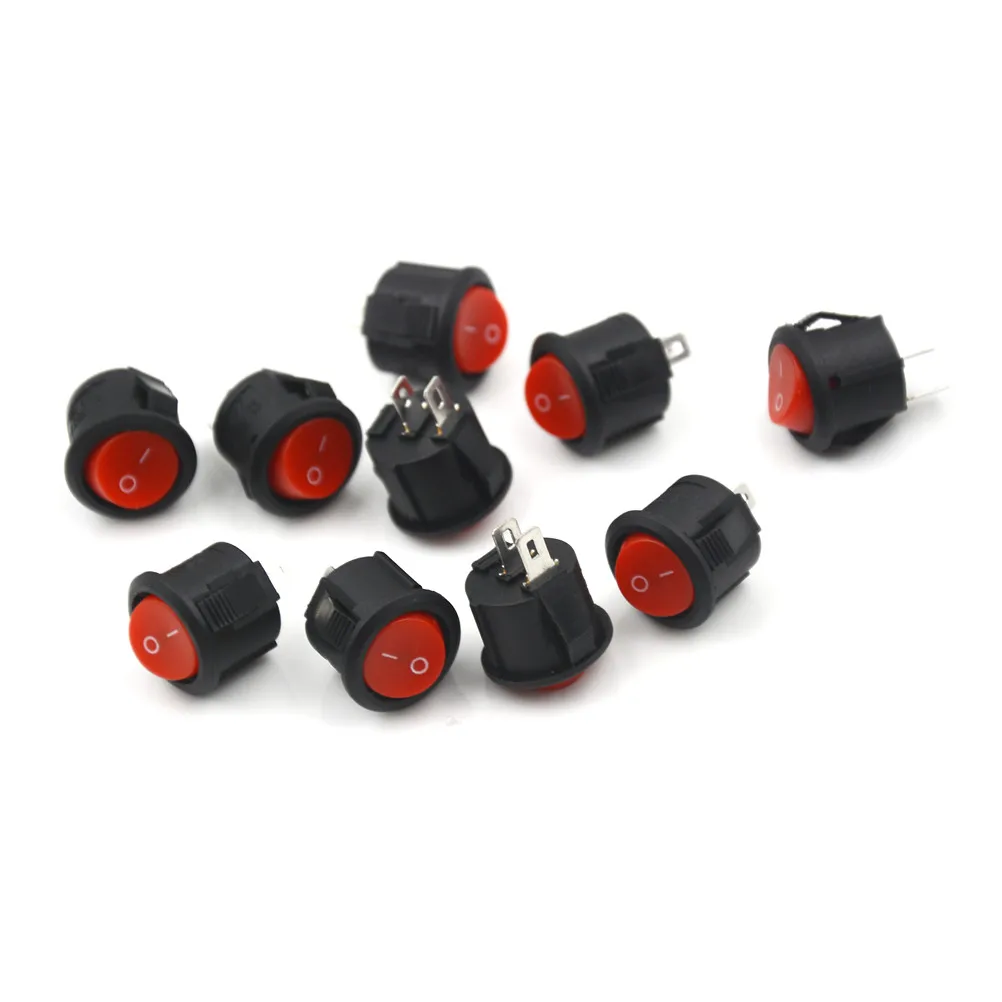 

10Pcs Black Mini Round Red 2 Pin ON-OFF Rocker Switch 16mm Diameter Small Round Boat Rocker Switches