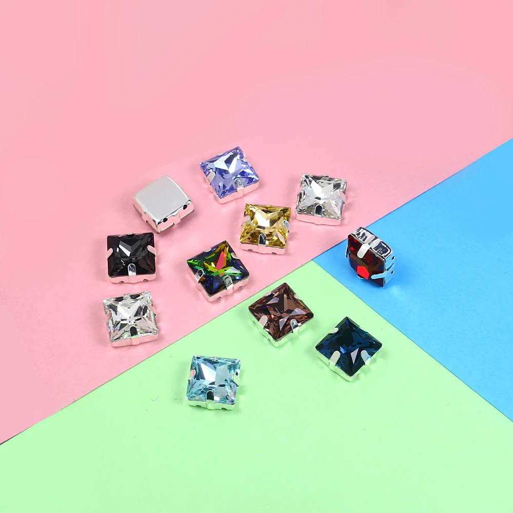 Разноцветные стеклянные кристаллы К9 квадратной формы камни с серебряными