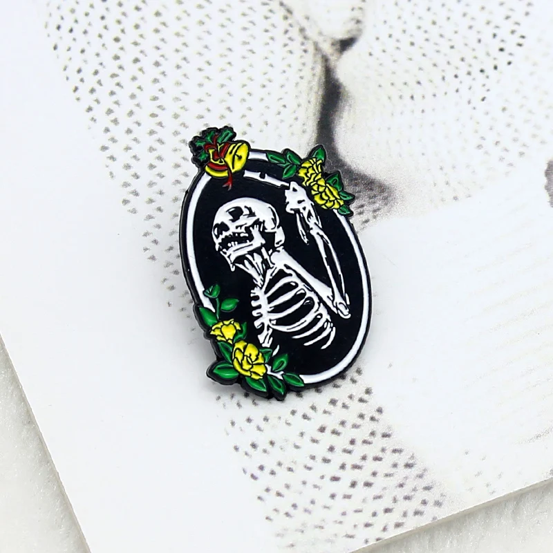 Панк Скелет смерти брошь Череп кости темное масло картина эмаль булавки