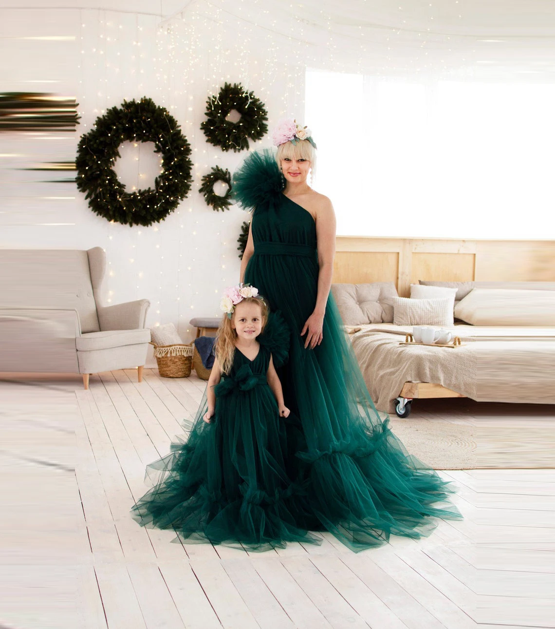 Новинка в зеленом цвете одежда для мамы и детей с фатиновой юбкой мягкие банные