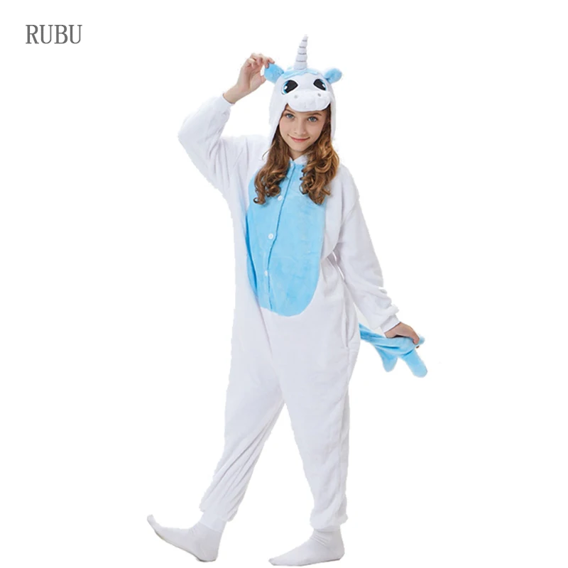 Blue Unicorn Новая детская зимняя одежда для сна Kigurumi детские пижамы с единорогом и пандой комбинезоны с единорогом для маленьких мальчиков и девочек возрастом 4, 6, 8, 10, 12 лет - Цвет: Blue Unicorn