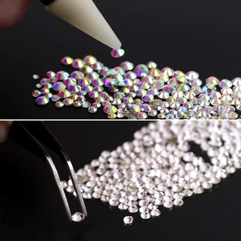

6-Size Crystals Nail Art Rhinestones and Clear Crystal Rhinestones with Pick Up Tweezer and Rhinestone Picker Dotting Pen