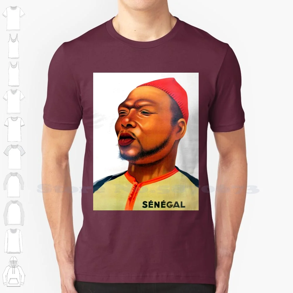 

Senegal Man In Traditional Costume Vintage Travel Poster Summer Funny T Shirt For Men Women Senegal Man Profile Red Cap