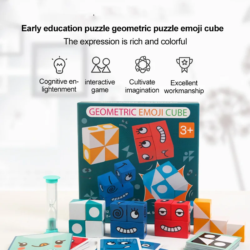 

Wooden Expression Puzzles Building Block Magic Face Changing Kids Montessori Educational Toys Logical Thinking Gift
