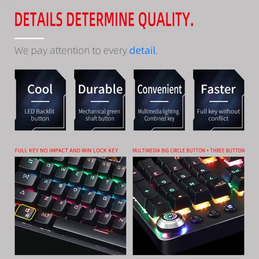 

Metoo Edition Mechanical Keyboard 87 keys Blue Switch Gaming Keyboards for Tablet Desktop Russian sticker