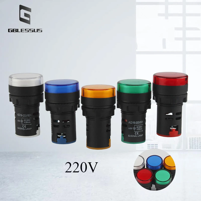 

Светодиодный индикатор питания 220 В, 1 шт., источник питания 0 В, контрольная сигнальная лампа, монтажная панель, разноцветное отверстие 22 мм