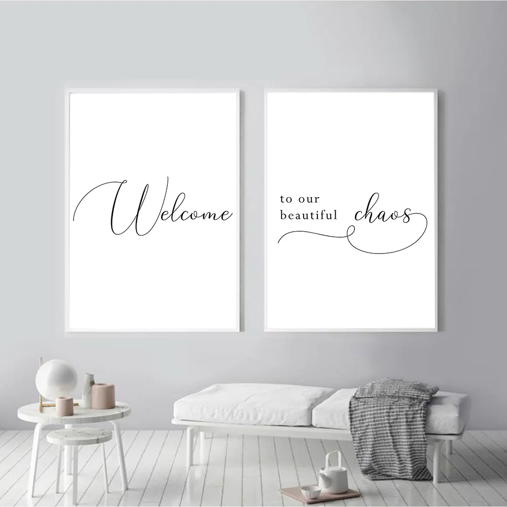 Картина с надписью Добро пожаловать в наш хаос домашний декор скандинавском