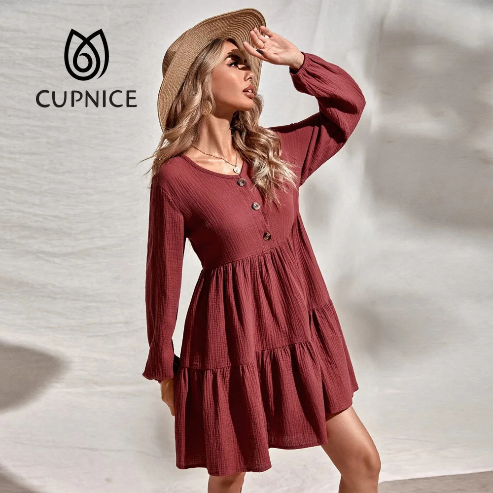 

Blossomora Female Mini Elegant Office Lady Loose Ruffle Pullover Dresses Fall Casual Long Sleeve Medium Long Vintage Dress Women