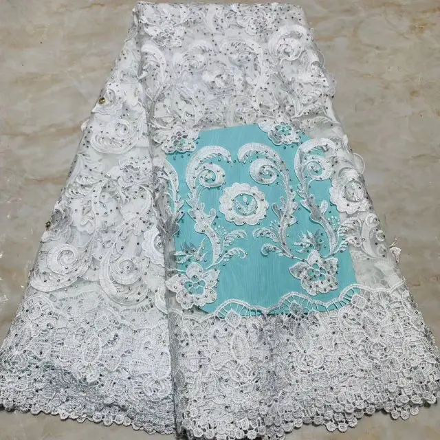 Зеленый 2019 Настоящее французское кружево швейцарский Тюль кружевная ткань