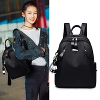 black simple bookbag with double zipper all match girls oxford backpack elegant female cute bear pendant mochila ladies pack bag