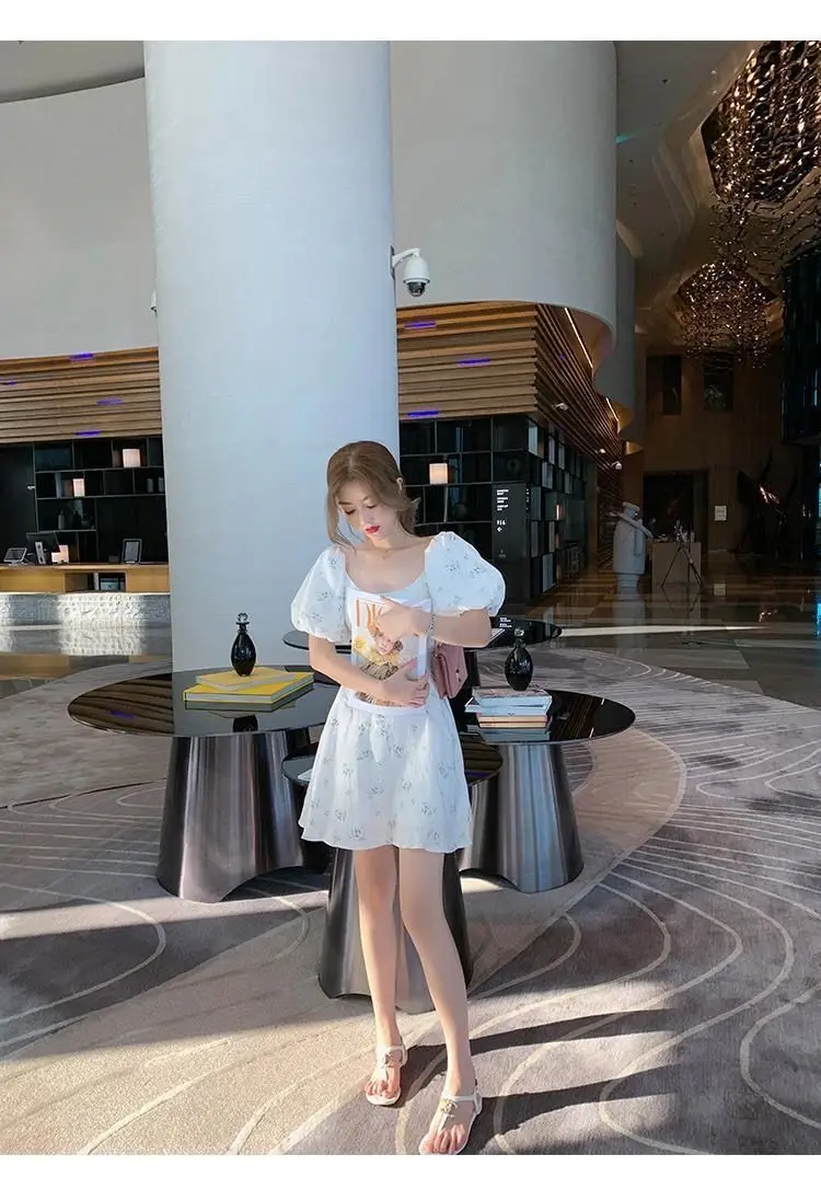 

Zaraing New Puff Sleeve French Floral Print Mini Dress Y2k Office Lady Korean Style Kawaii Elegant Dress For Women 2021 Summer