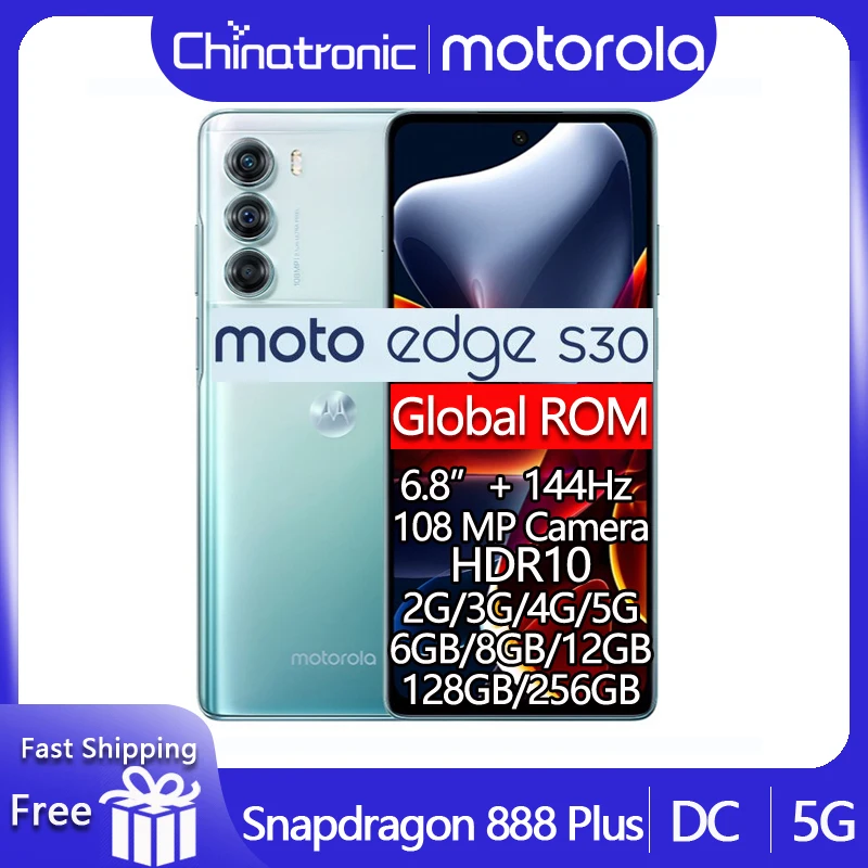 Original Motorola MOTO Edge S30 128GB 5G Mobile Phone 6.8inch FHD+ HDR10 144Hz Snapdragon 888 Plus Octa Core 108MP 5000mAh