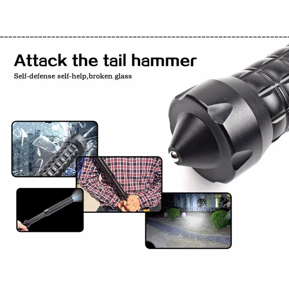 

Waterproof LED Strong Light Zoom Torch Safety Self-Protective Hammer Extendable Stick for Outdoor Safe Security Guards