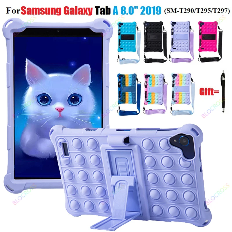 

Cute Push Pop Bubble Case for Samsung Galaxy Tab A 8.0 2019 SM-T290 SM-T295 SM-T297 8.0 inch Kids Silicone Fidget Case with Pen