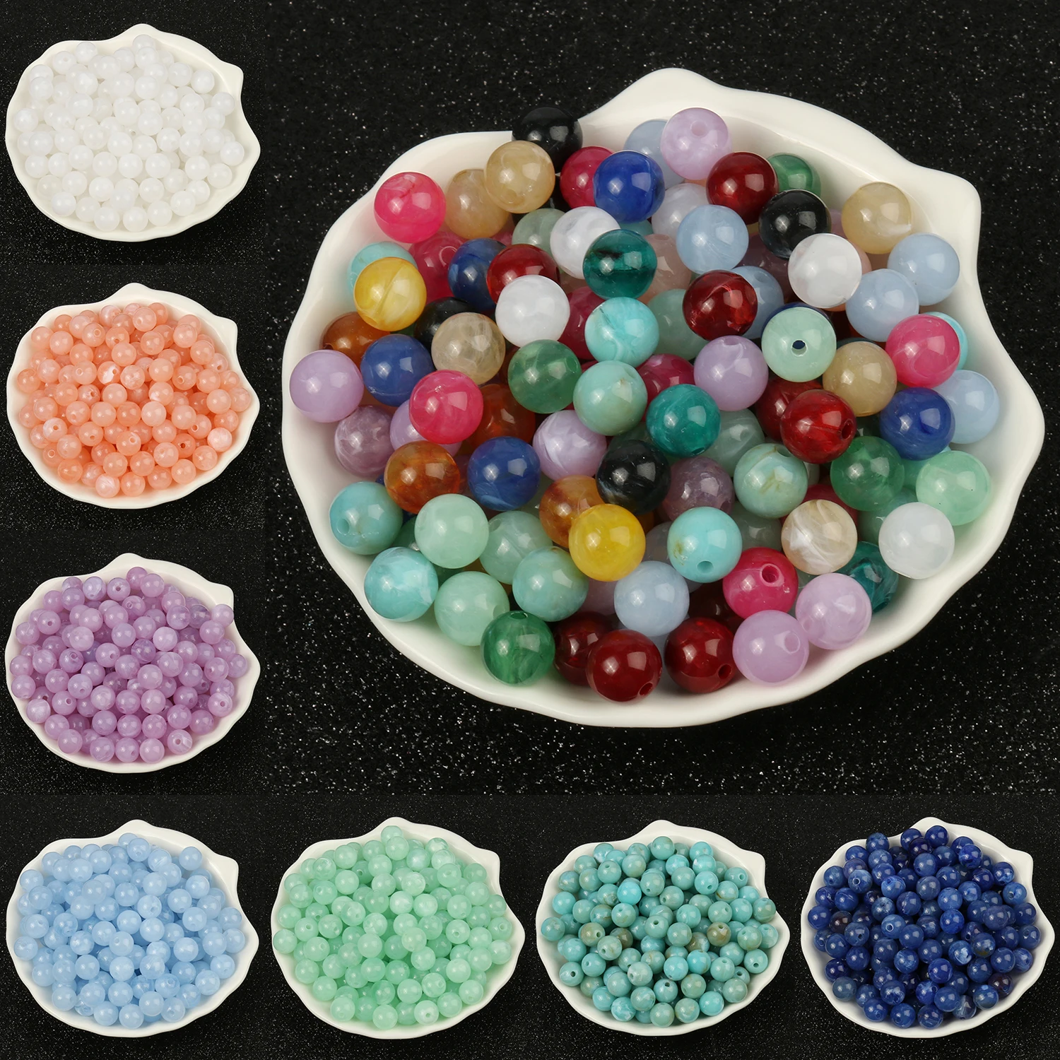 

6 8 10mm Acrylic Spacer Beads Round Loose Sunstone Aquamarina Agates Beads for Jewelry Making DIY Bracelet Necklace Accessories