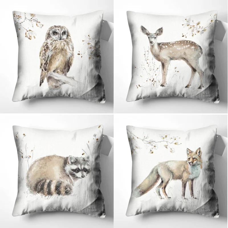 

Animal Printing Pillow Cover Cushions Cat Owl Wolf Sika Deer Pillow Case White Decorative Pillows Sofa Cushion Cover Home Decor