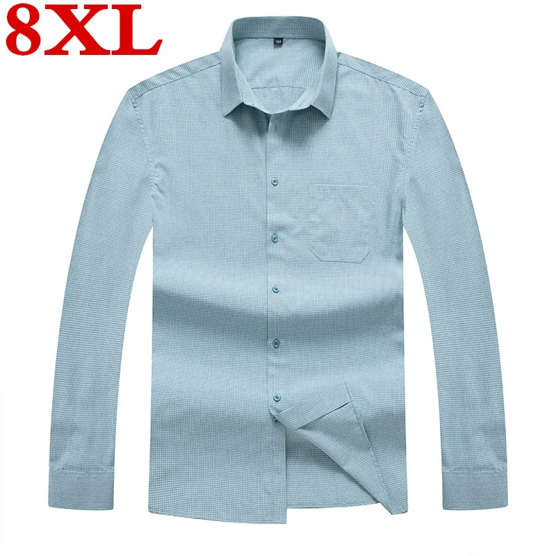 

size 8XL 7XL New plus Arrival Cotton Men's Fashion Men lattice Long Sleeved Shirt Male Slim Fit Brand Clothing