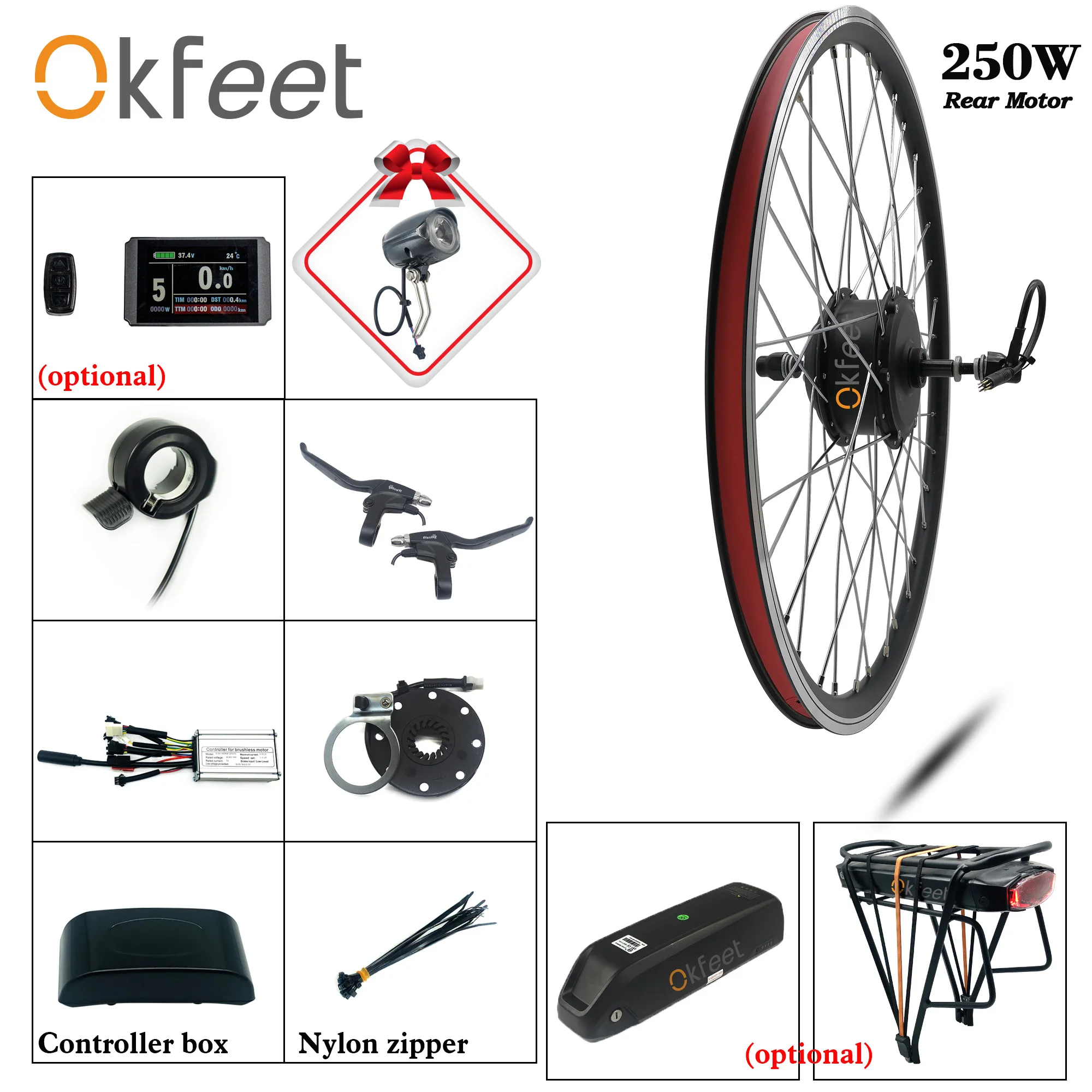 Комплект для электрического велосипеда 36V 250W контроллер KT ступица заднего колеса