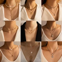 huatang 9 style elegant love heart pearl pendant necklace for women punk cuban clavicle chain choker ladies party jewelry gift