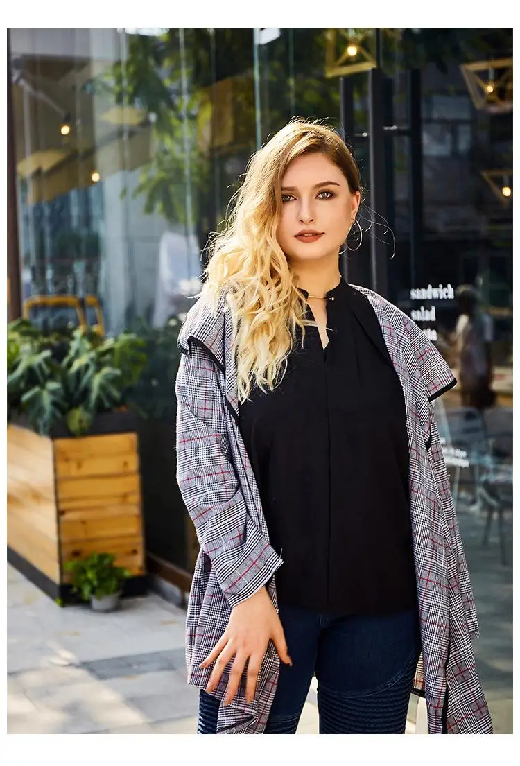 Осенний Женский Тренч большого размера, винтажный клетчатый отложной воротник, верхняя одежда с длинными рукавами, офисный Женский Тренч большого размера, s