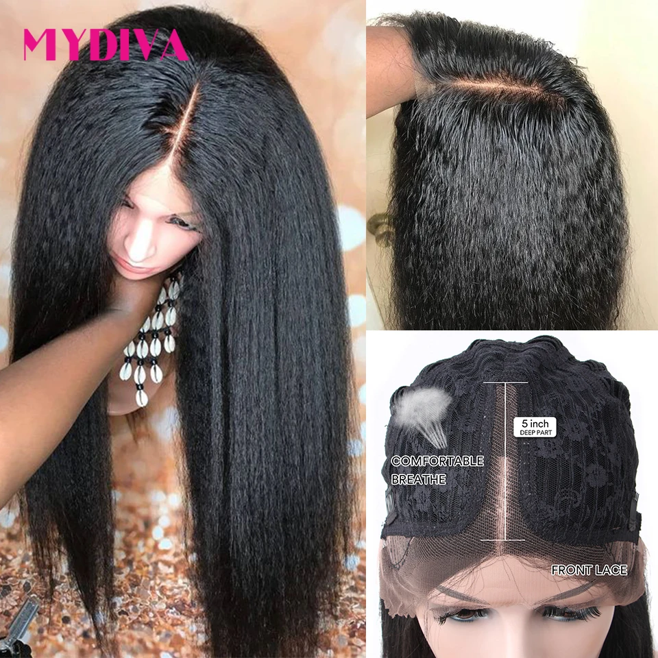 

Lace Wig Pre Plucked With Baby Hair Brazilian Kinky Straight Human Hair Wigs Glueless 13x1 Lace Front Wigs 180% 10-28 Inch Remy