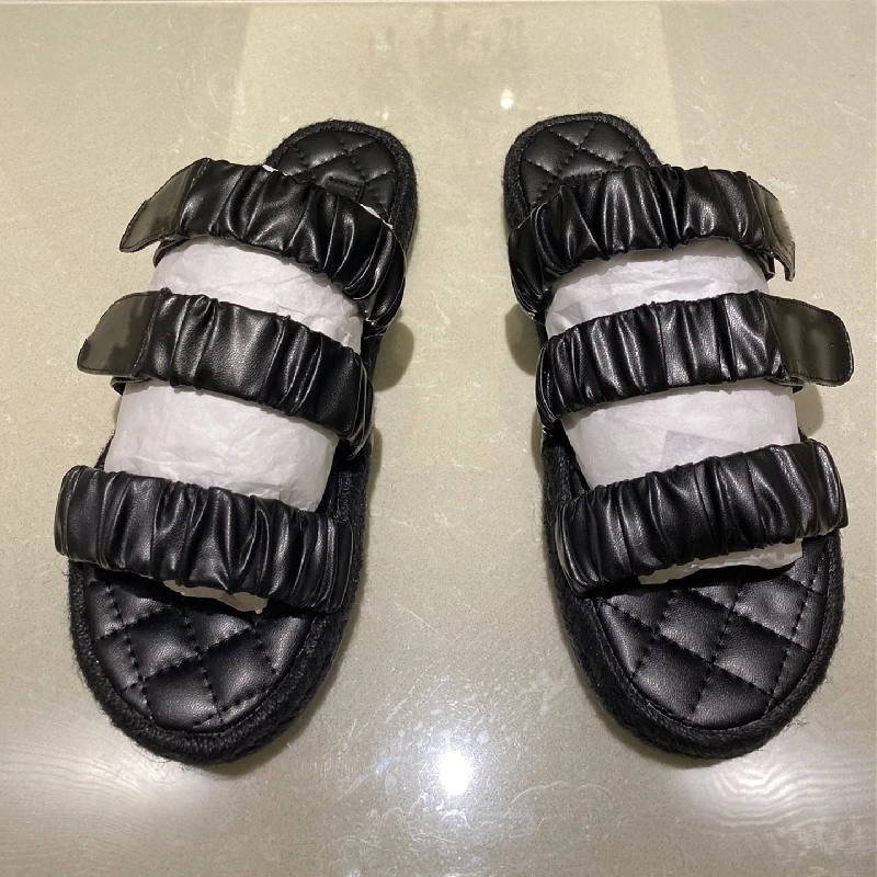 

Сланцы Женские однотонные, пляжная обувь, плоская подошва, открытый носок, выразительные, черные, лето